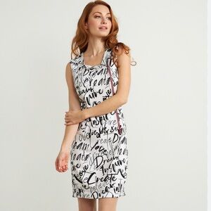 Joseph Ribkoff Graffiti Dress Graphic Black White Red Asymetrical Zip Midi 10